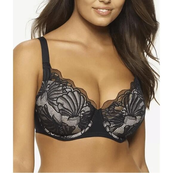 Paramour 36DDD Tempting Lace Underwire Bra black nude - Picture 1 of 8